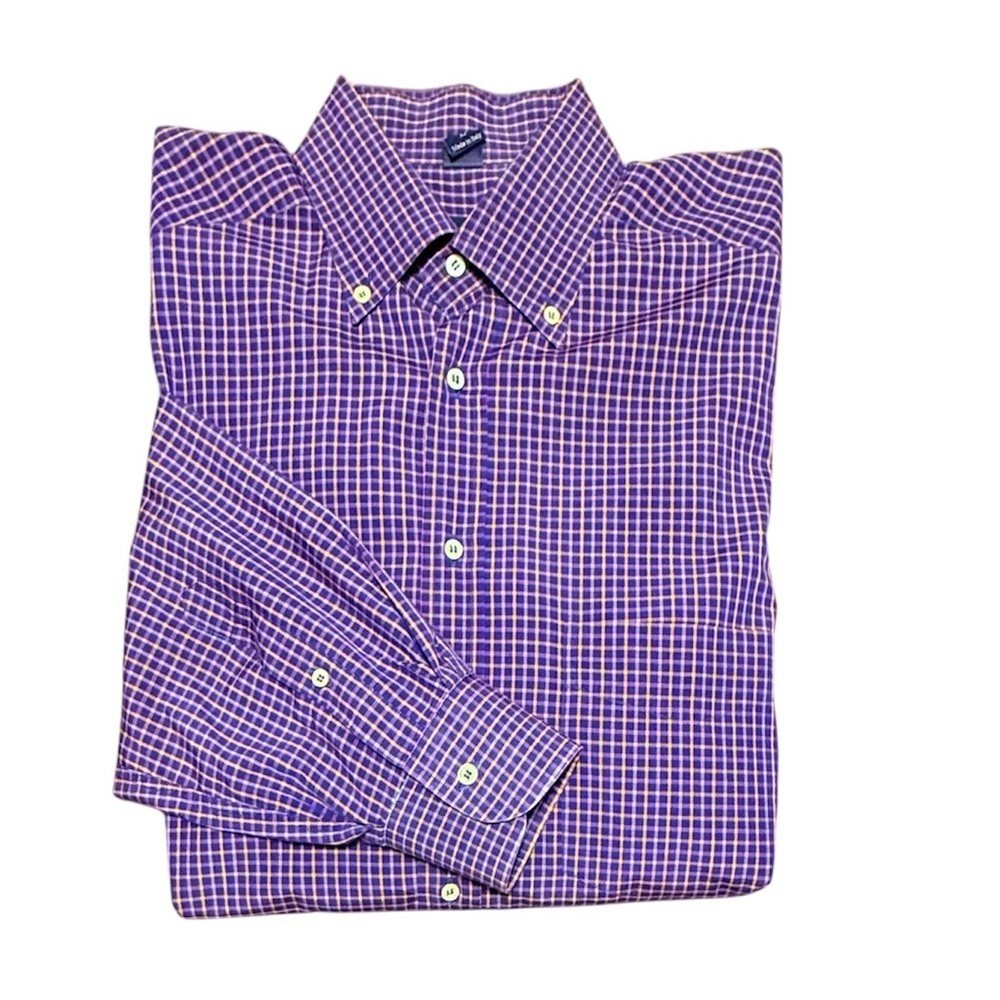 Jeff Rose 100% Cotton Golf Button Down Shirt Blue/Yellow/Red Check Print Large